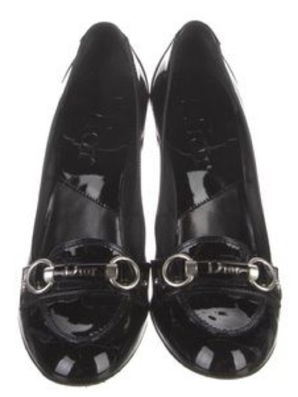 Dior Black Patent Leather Heels with Silver Buckle